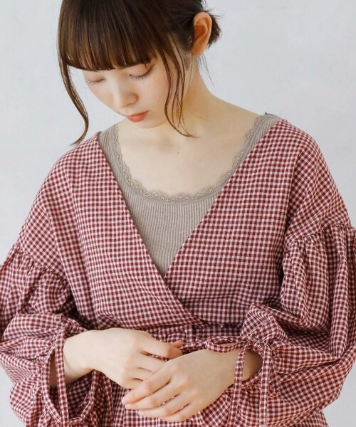 Crisp（クリスプ）の「レースリブタンク（タンクトップ・レディース・アイボリー/オレンジ/ブラウン/ピンク/グレー/ダークブラウン/パープル/レッド・FREE）」の3枚目の写真