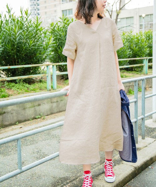 KBF+（ケービーエフプラス）の「KBF+ ハードマンズリネンAラインマキシワンピース（ワンピース/ドレス・レディース・OFF/BEIGE/PURPLE・one）」の6枚目の写真