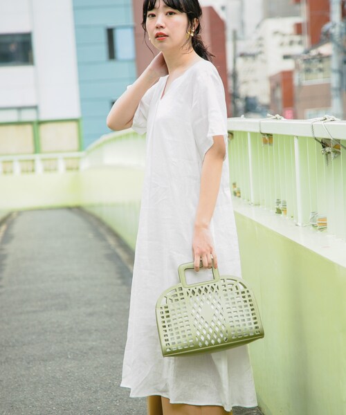 KBF+（ケービーエフプラス）の「KBF+ ハードマンズリネンAラインマキシワンピース（ワンピース/ドレス・レディース・OFF/BEIGE/PURPLE・one）」の2枚目の写真