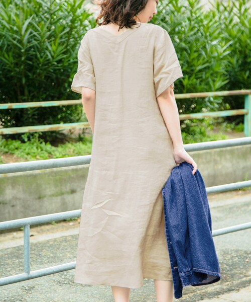 KBF+（ケービーエフプラス）の「KBF+ ハードマンズリネンAラインマキシワンピース（ワンピース/ドレス・レディース・OFF/BEIGE/PURPLE・one）」の3枚目の写真