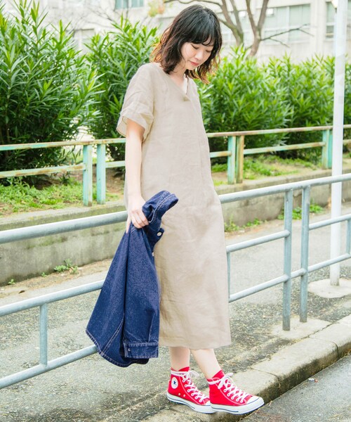 KBF+（ケービーエフプラス）の「KBF+ ハードマンズリネンAラインマキシワンピース（ワンピース/ドレス・レディース・OFF/BEIGE/PURPLE・one）」の7枚目の写真