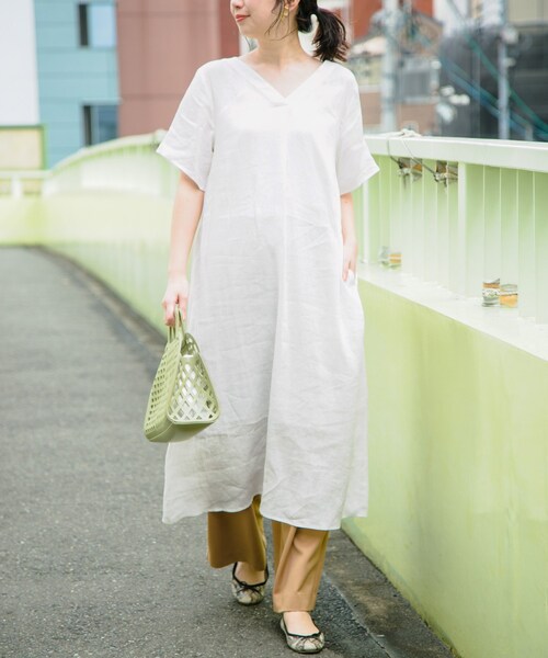 KBF+（ケービーエフプラス）の「KBF+ ハードマンズリネンAラインマキシワンピース（ワンピース/ドレス・レディース・OFF/BEIGE/PURPLE・one）」の4枚目の写真