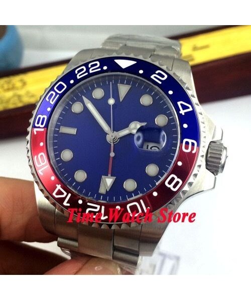 No Brand ノーブランド の Bliger 43mm 自動巻き 機械式腕時計 メンズ サファイアガラス 人気の赤青ベゼル アナログ腕時計 Wear