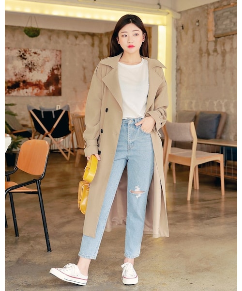 HOTPING(ホッピン)の「ベルトSETダブルトレンチコート(トレンチコート・レディース・Beige・フリーサイズ/L-XL)」の1枚目の写真