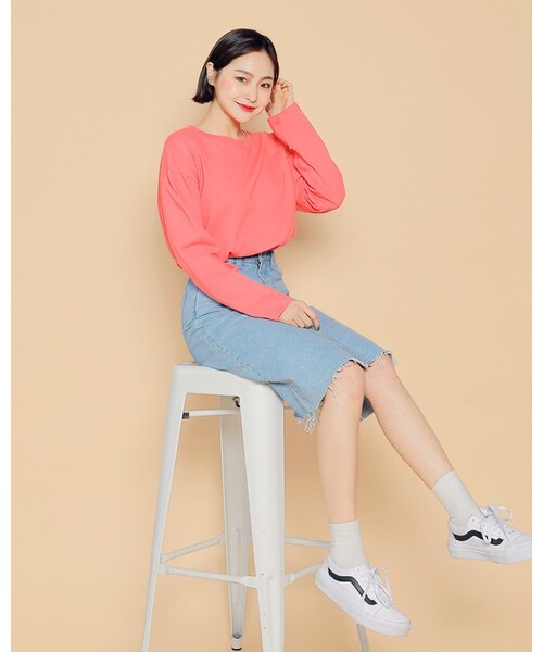 HOTPING(ホッピン)の「ルーズフィットコットンTシャツ(Tシャツ/カットソー・レディース・Oatmeal/Yellow/Red orange/White/Black・フリーサイズ/L-XL)」の5枚目の写真