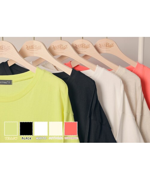 HOTPING(ホッピン)の「ルーズフィットコットンTシャツ(Tシャツ/カットソー・レディース・Oatmeal/Yellow/Red orange/White/Black・フリーサイズ/L-XL)」の3枚目の写真