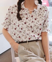 DHOLIC | リボンフリルカラー花柄ブラウス(シャツ/ブラウス)