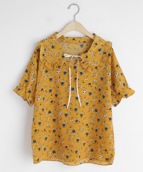 DHOLIC(ディーホリック)の「リボンフリルカラー花柄ブラウス(シャツ/ブラウス・レディース・ホワイト/ブラック/イエロー・FREE)」の3枚目の写真