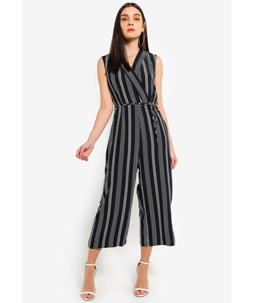 striped tie waist jumpsuit