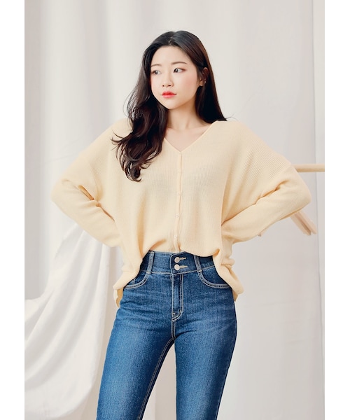 HOTPING(ホッピン)の「Vネックルーズニットカーディガン(カーディガン/ボレロ・レディース・White/Pink/Yellow/Other・フリーサイズ/L-2XL)」の2枚目の写真
