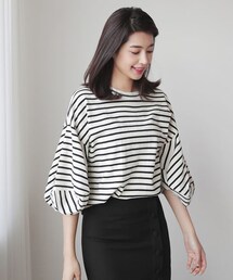 DHOLIC | ボリュームスリーブボーダーTシャツ(Tシャツ/カットソー)