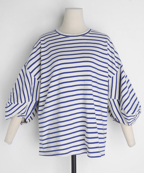 DHOLIC（ディーホリック）の「ボリュームスリーブボーダーTシャツ（Tシャツ/カットソー・レディース・ブラック/ブルー・FREE）」の2枚目の写真