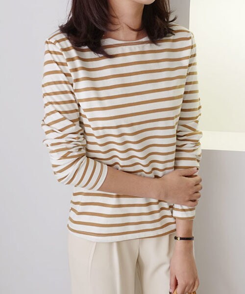 DHOLIC（ディーホリック）の「ボーダーパターンTシャツ（Tシャツ/カットソー・レディース・ブラック/ブラウン/ピンク/ブルー/イエロー・FREE）」の2枚目の写真