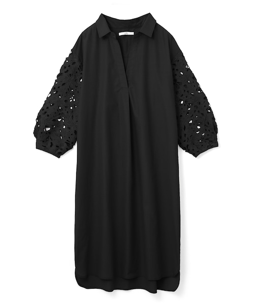 GRL（グレイル）の「レーススリーブスキッパーシャツワンピース（シャツワンピース・レディース・オフホワイト/ブラック/ベージュ・F/Ｆ）」の2枚目の写真