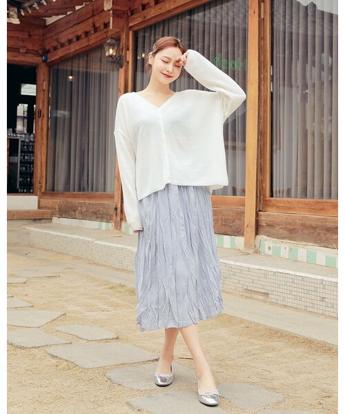 HOTPING(ホッピン)の「ウエストゴムリンクルロングスカート(スカート・レディース・Blue/Beige/White/Black・フリーサイズ)」の1枚目の写真