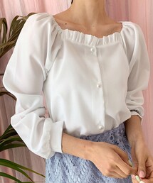 DHOLIC | フリルスクエアネックパールボタンブラウス(シャツ/ブラウス)