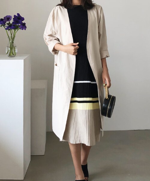 DHOLIC（ディーホリック）の「ビッグポケットオープンジャケット（ノーカラージャケット・レディース・ブラック/ベージュ/その他・FREE）」の3枚目の写真