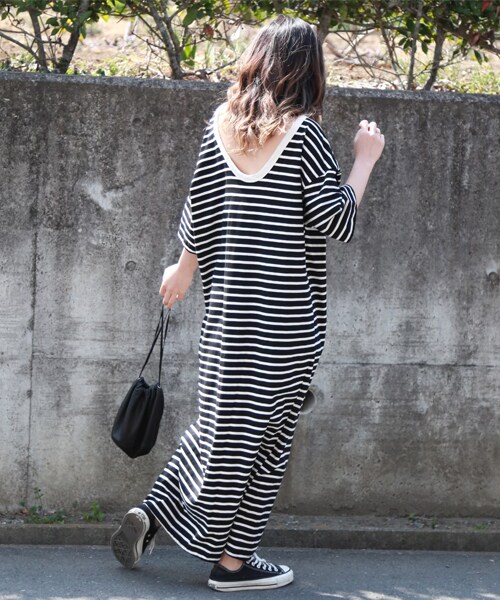 LAULEN(ローレン)の「relax stripe op(ワンピース・レディース・ブラウン/ブラック・FREE)」の2枚目の写真