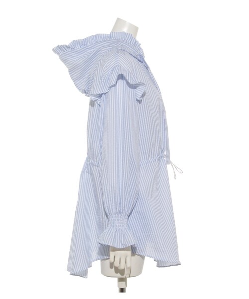 lilLilly（リルリリー）の「フーデッドシャツジャケット（トップス・レディース・WHITE/BLUE/BLACK・FREE）」の6枚目の写真