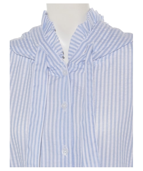 lilLilly（リルリリー）の「フーデッドシャツジャケット（トップス・レディース・WHITE/BLUE/BLACK・FREE）」の7枚目の写真