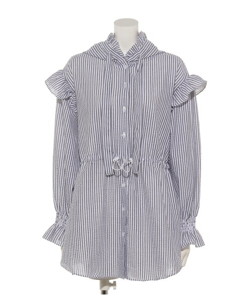 lilLilly（リルリリー）の「フーデッドシャツジャケット（トップス・レディース・WHITE/BLUE/BLACK・FREE）」の2枚目の写真