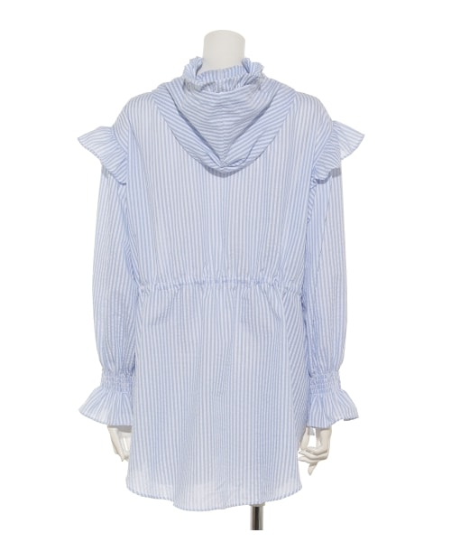 lilLilly（リルリリー）の「フーデッドシャツジャケット（トップス・レディース・WHITE/BLUE/BLACK・FREE）」の5枚目の写真