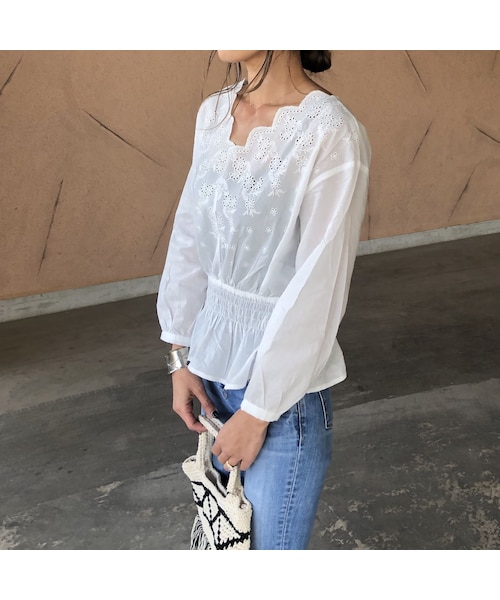 copine（コピン）の「大人可愛い！ウエストシャーリングパンチングレースブラウス(3color)【クリックポスト対象商品】（シャツ/ブラウス・レディース・その他）」の10枚目の写真