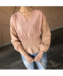 copine | 大人可愛い！ウエストシャーリングパンチングレースブラウス(3color)【クリックポスト対象商品】(シャツ/ブラウス)