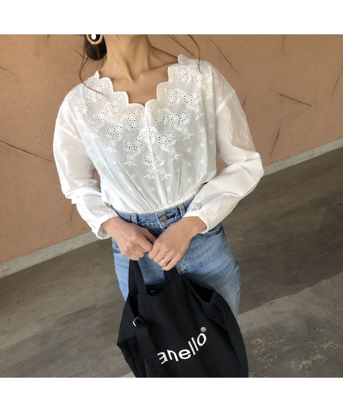 copine（コピン）の「大人可愛い！ウエストシャーリングパンチングレースブラウス(3color)【クリックポスト対象商品】（シャツ/ブラウス・レディース・その他）」の8枚目の写真