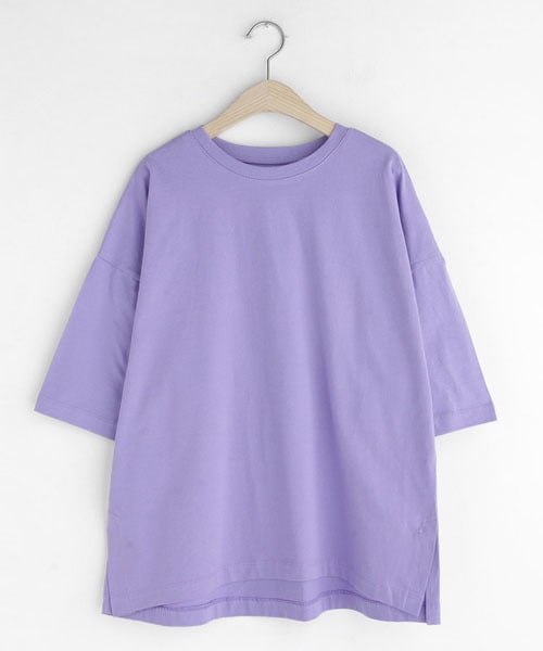 DHOLIC(ディーホリック)の「ハーフスリーブスリットボクシーTシャツ(Tシャツ/カットソー・レディース・ホワイト/オレンジ/ブルー/パープル・FREE)」の3枚目の写真