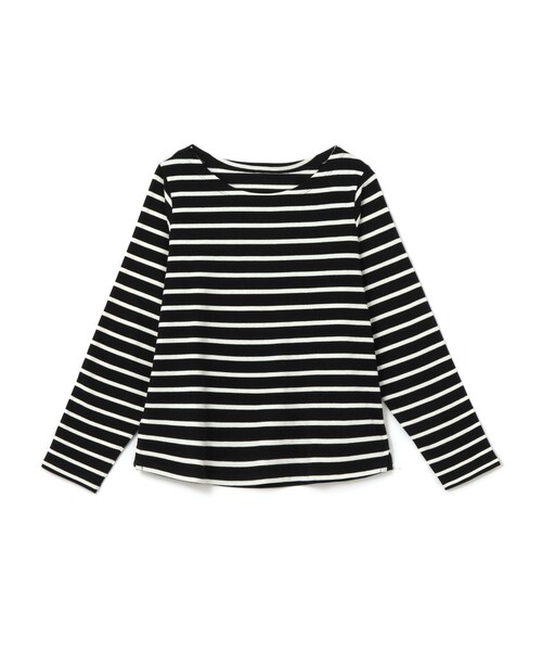 GRL(グレイル)の「ボートネックボーダートップス(Tシャツ/カットソー・レディース・黒×オフホワイト/キャメル×オフホワイト/オフホワイト×ベージュ/オフホワイト×黒/パープル×オフホワイト・F)」の2枚目の写真