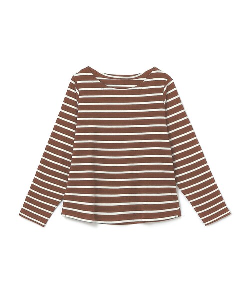 GRL(グレイル)の「ボートネックボーダートップス(Tシャツ/カットソー・レディース・黒×オフホワイト/キャメル×オフホワイト/オフホワイト×ベージュ/オフホワイト×黒/パープル×オフホワイト・F)」の3枚目の写真