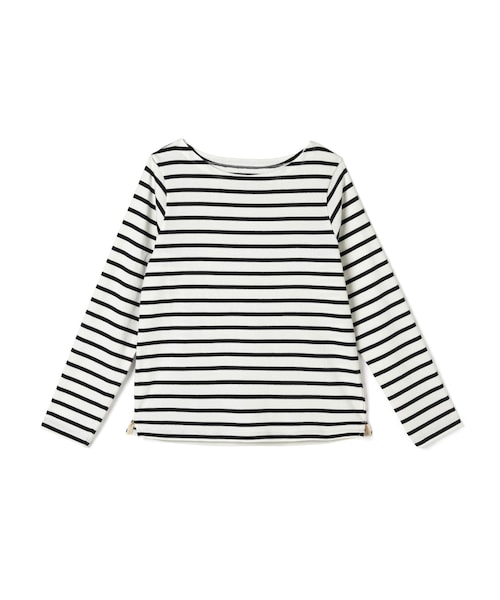 GRL(グレイル)の「ボートネックボーダートップス(Tシャツ/カットソー・レディース・黒×オフホワイト/キャメル×オフホワイト/オフホワイト×ベージュ/オフホワイト×黒/パープル×オフホワイト・F)」の1枚目の写真