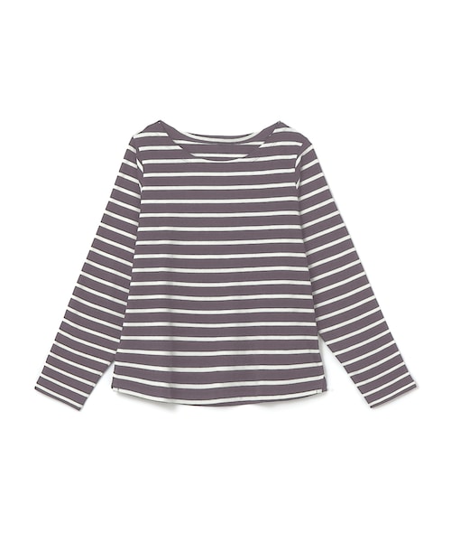 GRL(グレイル)の「ボートネックボーダートップス(Tシャツ/カットソー・レディース・黒×オフホワイト/キャメル×オフホワイト/オフホワイト×ベージュ/オフホワイト×黒/パープル×オフホワイト・F)」の5枚目の写真