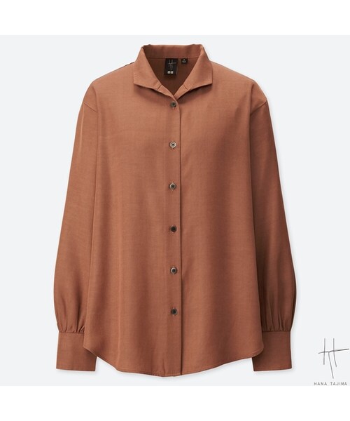 UNIQLO（ユニクロ）の「レーヨンオーバーサイズシャツ（長袖）（シャツ/ブラウス・レディース・WHITE 00/BROWN 34/DARK GREEN 58・S/L/XL/M）」の2枚目の写真