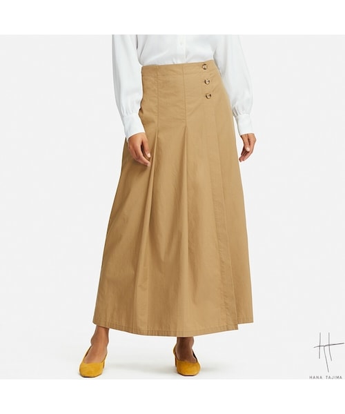 UNIQLO（ユニクロ）の「タックフレアロングスカート（スカート・レディース・BLACK 09/BEIGE 32・M/S/L）」の2枚目の写真