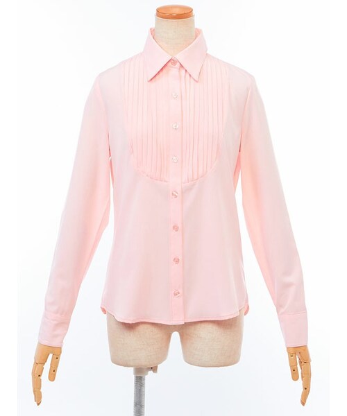 Newlyme（ニューリーミー）の「胸元プリーツシャツ（トップス・レディース・ホワイト/サックス/ピンク/ブラック・S/M/L）」の4枚目の写真