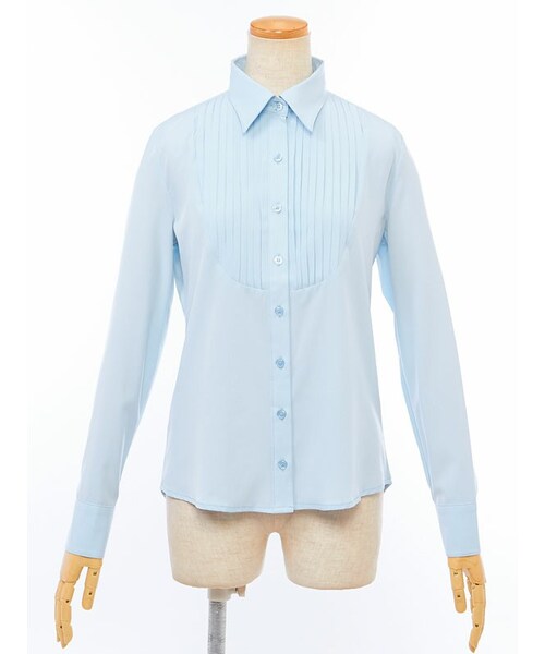 Newlyme（ニューリーミー）の「胸元プリーツシャツ（トップス・レディース・ホワイト/サックス/ピンク/ブラック・S/M/L）」の3枚目の写真