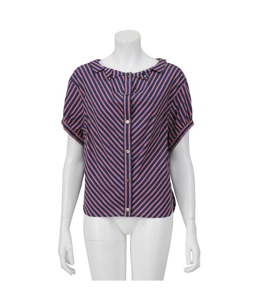 mercibeaucoup,（メルシーボークー）の「メルシーボークー、 / フトストライプ / ブラウス（トップス・レディース・light blue(11)/navy(13)/light pink(17)・01）」の2枚目の写真