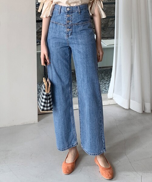 DHOLIC(ディーホリック)の「ボタンフライワイドデニムパンツ(デニムパンツ・レディース・ブルー・S/M)」の1枚目の写真