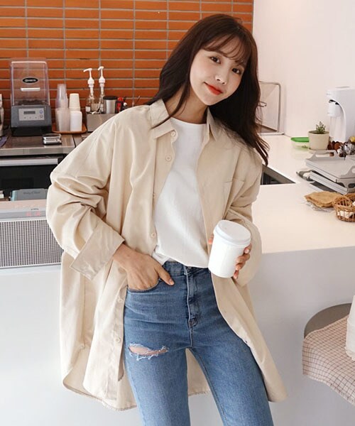 DHOLIC(ディーホリック)の「ラウンドヘムドロップショルダーシャツ(シャツ/ブラウス・レディース・ベージュ/ブラック/グレー・FREE)」の1枚目の写真