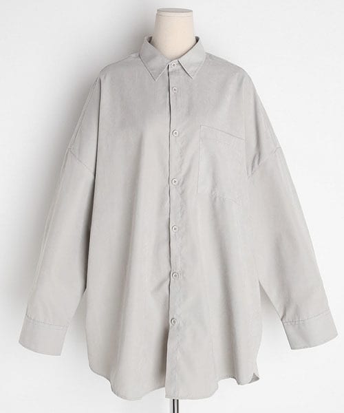 DHOLIC(ディーホリック)の「ラウンドヘムドロップショルダーシャツ(シャツ/ブラウス・レディース・ベージュ/ブラック/グレー・FREE)」の3枚目の写真