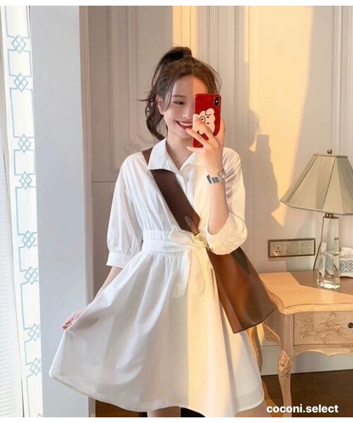 no brand(ノーブランド)の「CO188: ホワイトAラインワンピース(ワンピース・レディース・その他)」の1枚目の写真