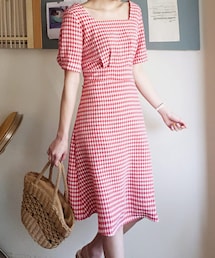 DHOLIC | バックレースアップギンガムチェックワンピース(ワンピース)