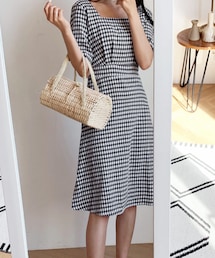 DHOLIC | バックレースアップギンガムチェックワンピース(ワンピース)
