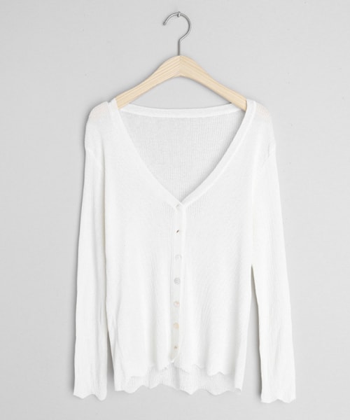 DHOLIC（ディーホリック）の「ウェーブヘムVネックリブカーディガン（カーディガン/ボレロ・レディース・グリーン/ホワイト/ブルー/ピンク/ベージュ・FREE）」の2枚目の写真