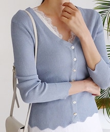 DHOLIC | ウェーブヘムVネックリブカーディガン(カーディガン/ボレロ)