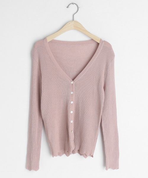 DHOLIC（ディーホリック）の「ウェーブヘムVネックリブカーディガン（カーディガン/ボレロ・レディース・グリーン/ホワイト/ブルー/ピンク/ベージュ・FREE）」の5枚目の写真