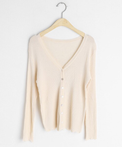 DHOLIC（ディーホリック）の「ウェーブヘムVネックリブカーディガン（カーディガン/ボレロ・レディース・グリーン/ホワイト/ブルー/ピンク/ベージュ・FREE）」の3枚目の写真