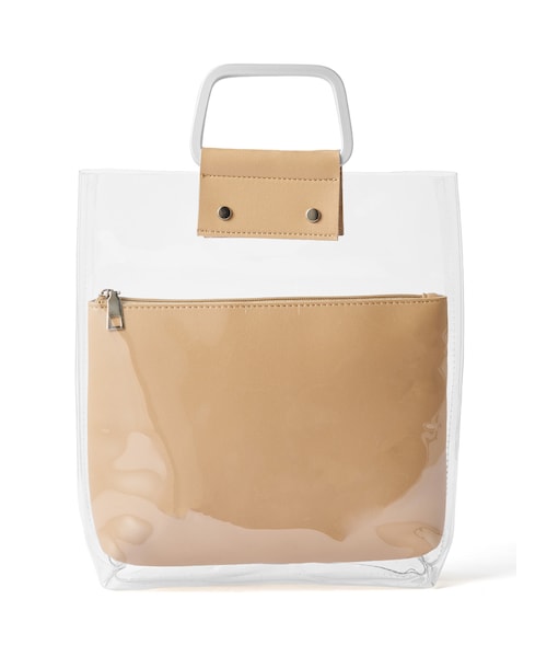 GRL（グレイル）の「ポーチ付きメタルハンドルPVCクリアバッグ（ハンドバッグ・レディース・ブラック/ベージュ・Ｆ）」の2枚目の写真